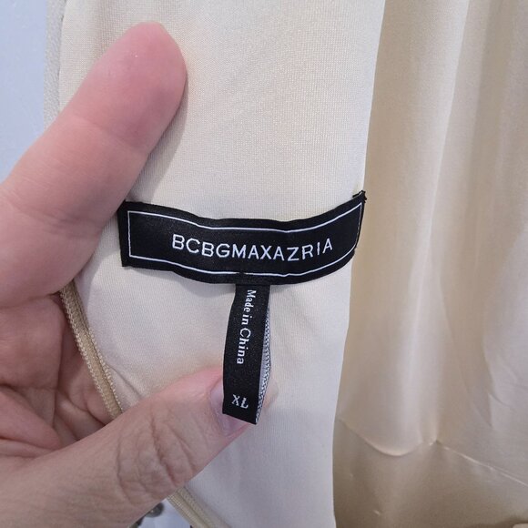 BCBGMAXAZRIA Gold Sequin One-Shoulder Mini Dress Draped Detailing Side Cutout XL - Picture 10 of 16